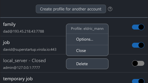 Menu item that opens Application profiles manager