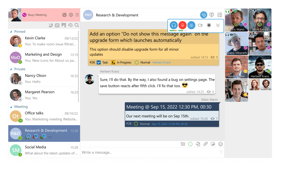 Voice meetings in self-hosted Virola messenger