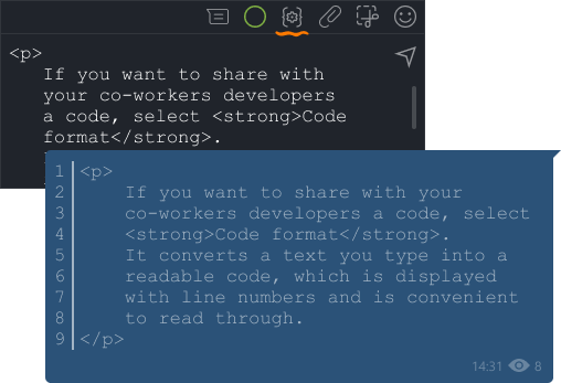 Example of a message in code format