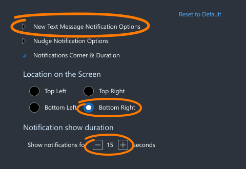 Tray notification settings