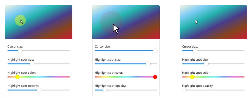 Examples of cursor settings in screen sharing options