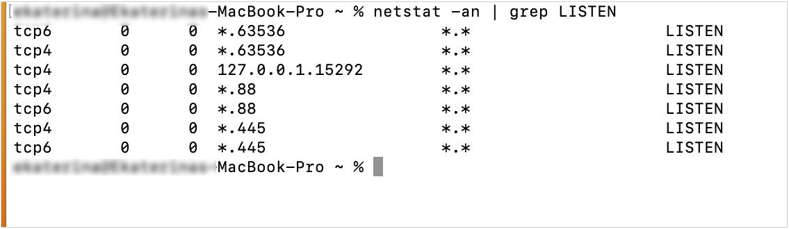 Example of macOS listening ports