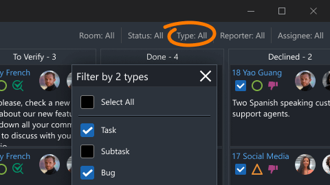 How to filter task board