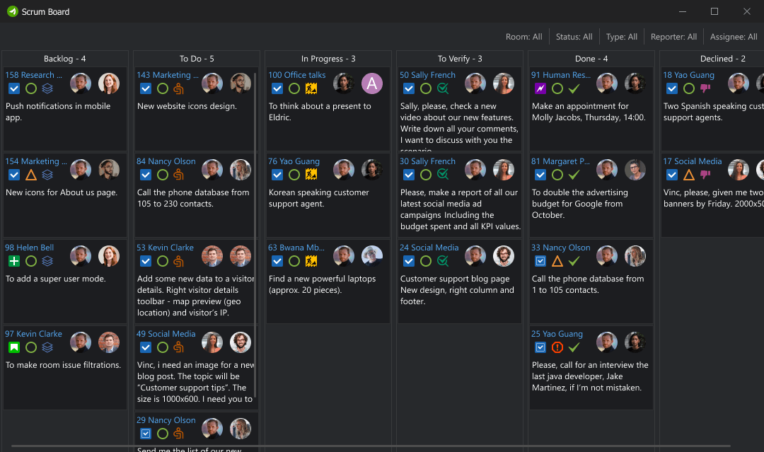 Task board in self-hosted Virola messenger