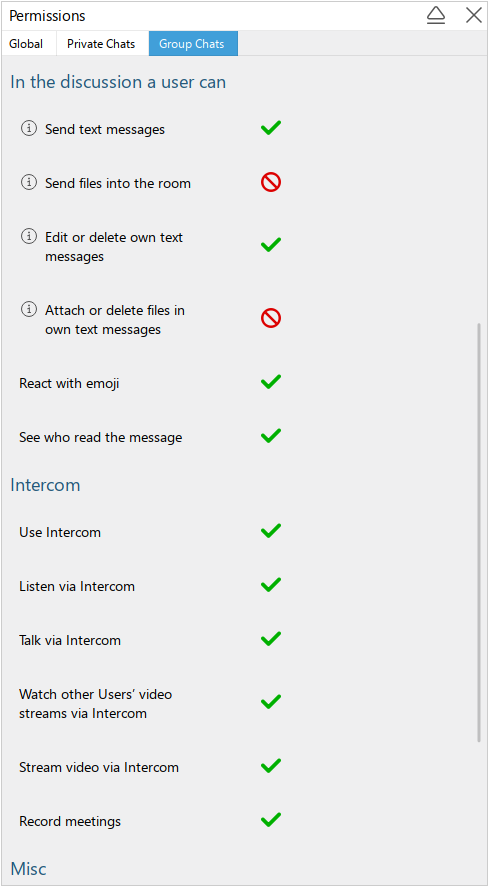 Global room permissions set by admin