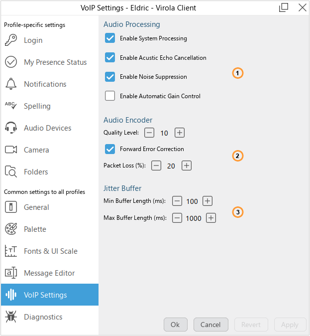 VoIP settings