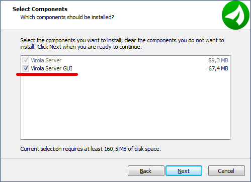 Choosing Virola server GUI during server installation